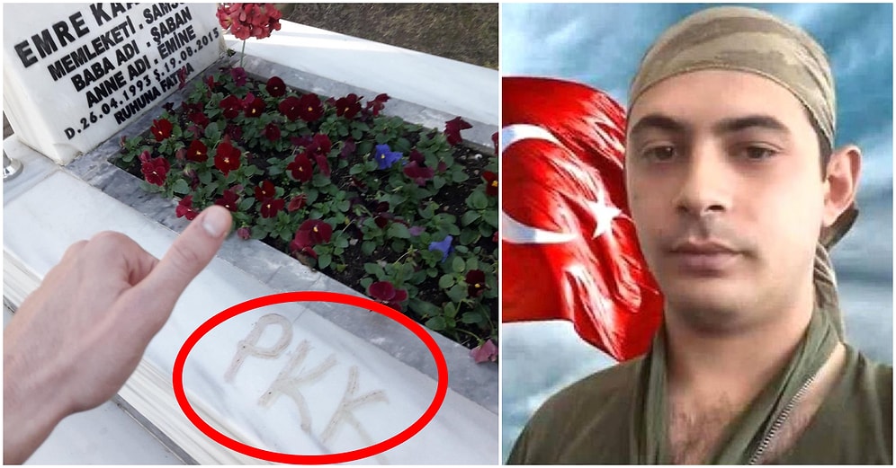 Sosyal Medyada Bir Şahıs, Şehit Emre Kaan Arlı'ya Küfürler Edip Mezar Taşına "PKK" Yazdı