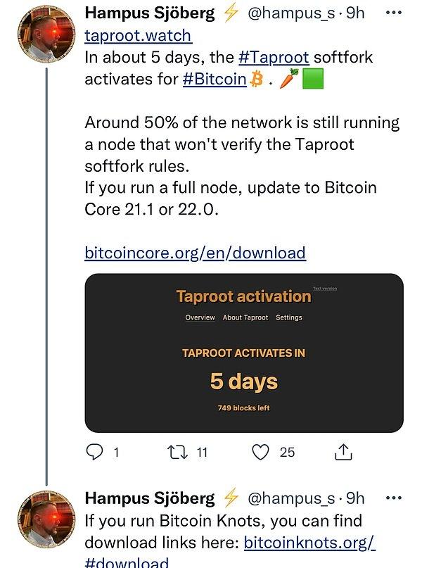 Bitcoin geliştiricisi Hampus Sjöberg konuyla alakalı Twitter üzerinden şöyle bir paylaşım yaptı!