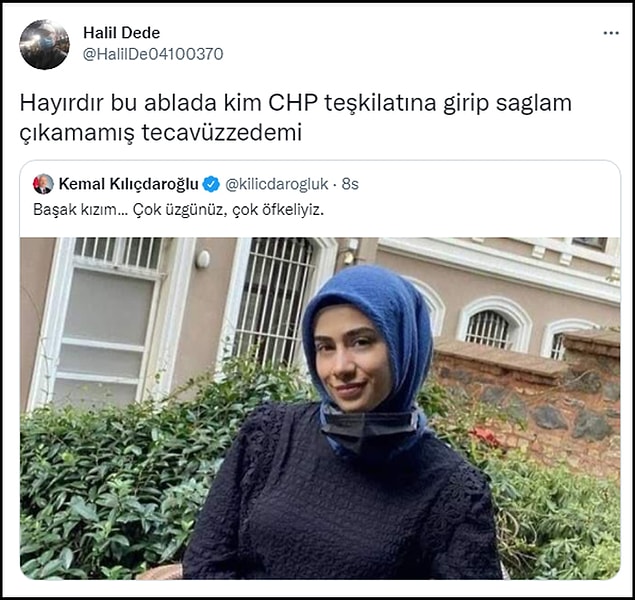 Kılıçdaroğlu’nun “Başak kızım… Çok üzgünüz, çok öfkeliyiz” şeklindeki paylaşımına yorum yapan kullanıcı, bugün toprağa verilen kadın için iğrenç ifadeler kullandı.