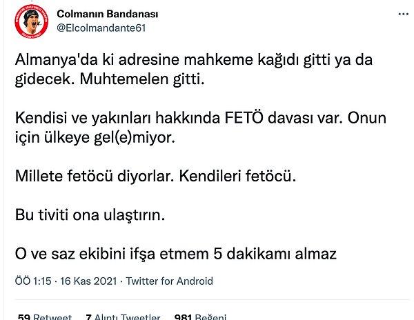 Kullanıcının açıklamasına göre kaçak yayın platformunun başındaki kişi ve yakınları hakkında bir FETÖ davası yürütülüyordu, onun için de Türkiye’ye gelemiyordu.