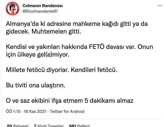 Kullanıcının açıklamasına göre kaçak yayın platformunun başındaki kişi ve yakınları hakkında bir FETÖ davası yürütülüyordu, onun için de Türkiye’ye gelemiyordu.