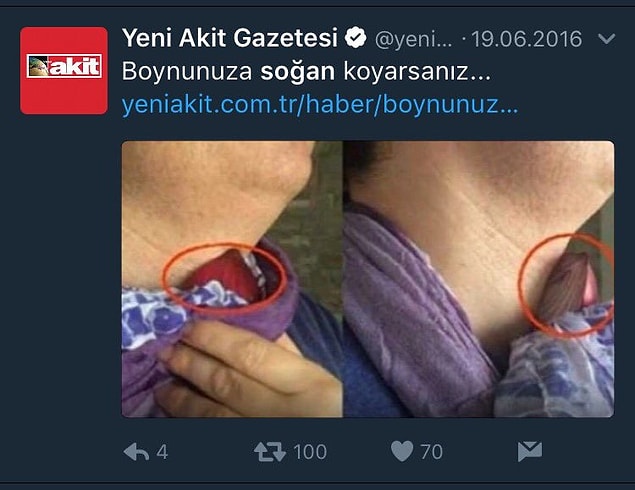 Dünyadaki bütün işi gücü soğan ve millete ahlak satmak olan, gerici Yeni Akit gazetesi daha önce hep bu tarz haberlerle gündem olmuştu.