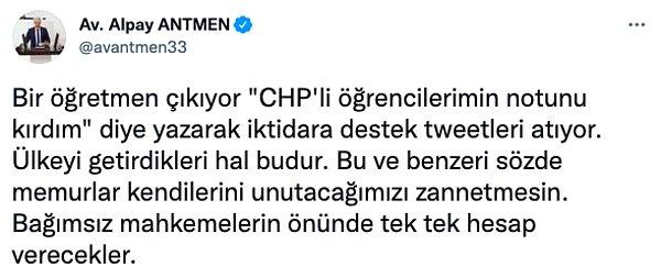 2. Cumhuriyet Halk Partisi Mersin Milletvekili Alpay Antmen: