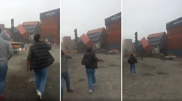 Şiddetli Lodos Nedeniyle Ambarlı Limanı'nda Konteynerler Devrildi