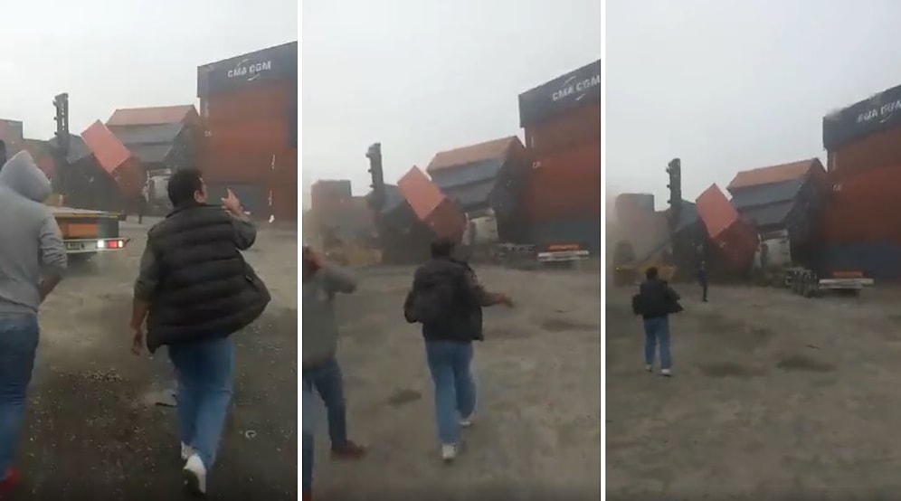 Şiddetli Lodos Nedeniyle Ambarlı Limanı'nda Konteynerler Devrildi