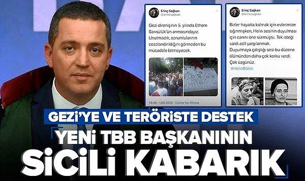Haberde, Sağkan'ın Twitter'da yaptığı paylaşımlara yer verilerek 'Teröriste destek' ifadeleri kullanıldı.