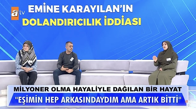 Emine, Adem'le define meselesinde ortak olduklarını öğrenen eşinin Adem'le kendisinin gönül ilişkisi olduğunu düşünüp evden doğumuna 3 gün kala attığını belirtti. Fakat Emine, aslında Adem ve Ayşe'nin birlikte olduğunu açıkladı.