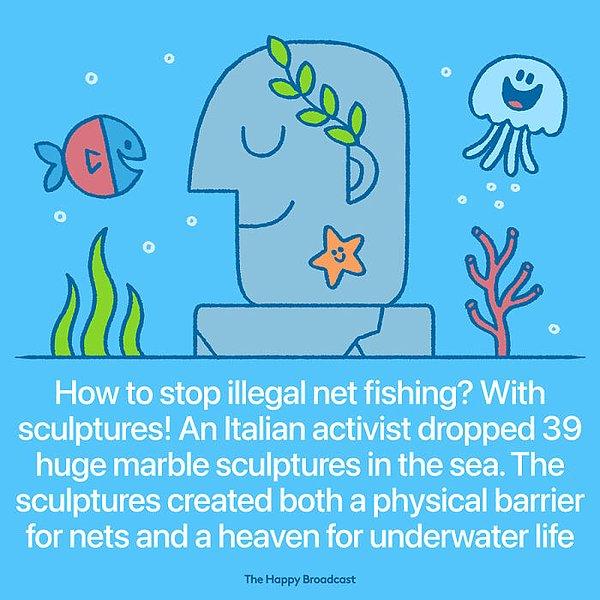 2. "İtalyan bir aktivist deniz altına balıklar için koruma oluşturacak 39 koca heykel yerleştirerek yasal olmayan balıkçılığın önüne geçmeye çalıştı.