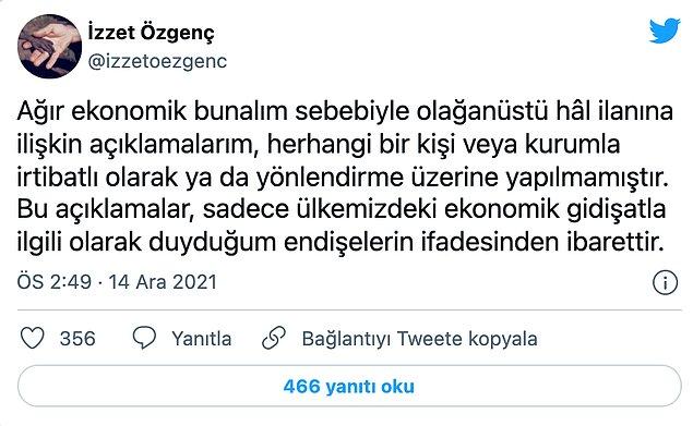 Prof. Özgenç, tepkiler üzerine 14 Aralık'ta Twitter hesabından yeni bir açıklama yaptı.