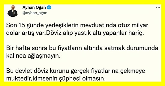 "Devlet Döviz Kurunu Gerçek Fiyatına Çekmeye Muktedir" Diyen Cumhurbaşkanı Danışmanı Oğan, Tepkilerin Odağında