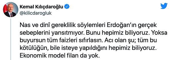 Cumhurbaşkanı Erdoğan’a tepki gösteren Kılıçdaroğlu şu ifadeleri kullandı:
