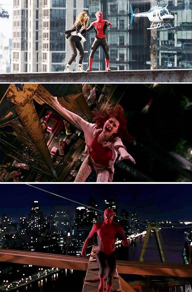 2. Peter ve MJ, örümcek adamın kimliği ortaya çıktıktan sonra kısa bir süre Queensboro Köprüsü'nün tepesinde dururlar ve 2002 yapımı olan Örümcek Adam filminde Green Goblin, MJ'yi tam da bu köprüden atmasıyla ünlüdür.
