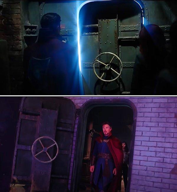 7. Dr. Strange, America, Christine ve/veya Wanda'nın bir kapıyı açtığını görüyoruz.