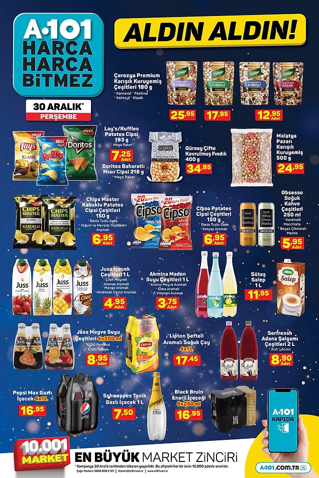 Yılbaşı sofralarınız için birçok atıştırmalık indirimde olacak;