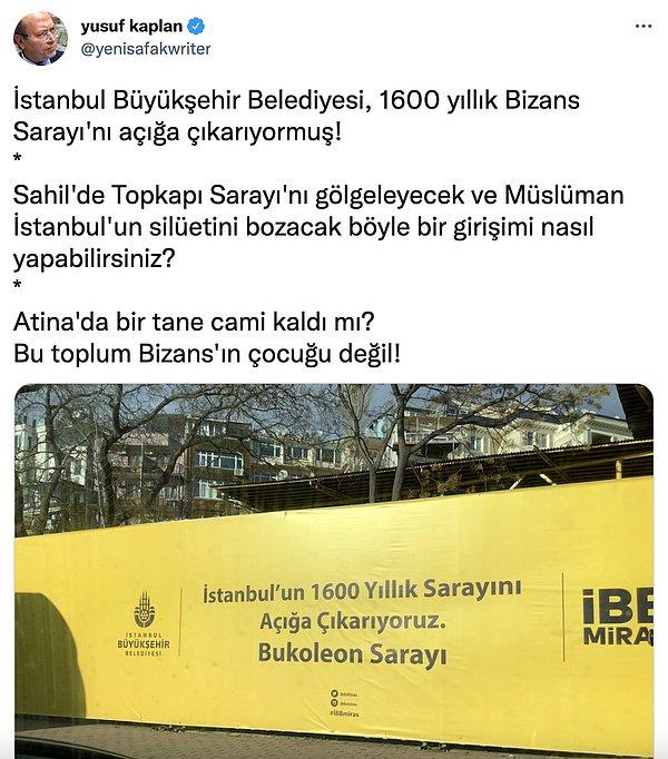 O rahatsız olanlardan biri yazar Yusuf Kaplan... "Sahilde Topkapı Sarayı'nı gölgeleyecek ve Müslüman İstanbul'un silüetini bozacak böyle bir girişimi nasıl yapabilirsiniz?" diyerek tepki gösterdi.