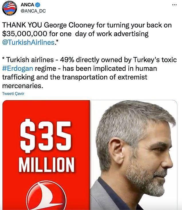 6. Hollywood yıldızı George Clooney, 'Ülkenin rejimi ve insan haklarına bakışı yüzünden' 35 milyon dolarlık bir anlaşmayı reddettiğini açıklamıştı. Şimdi ise Clooney'in reddettiği haya yolu şirketinin THY olduğu ortaya çıktı.