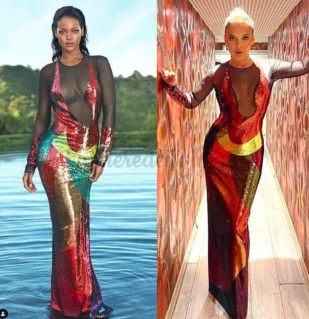 4. Daha önce Rihanna'nın giydiği bir kıyafeti giyen Demet Akalın, elbiseye taş ekletince Akalın'ın bazı takipçileri 'elbiseyi mahvetmişsin' gibi yorumlarda bulundu.