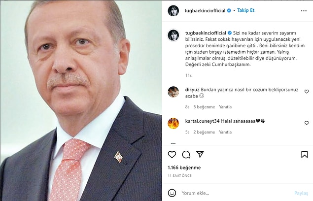 Her fırsatta Cumhurbaşkanı Erdoğan'ı desteklediğini söyleyen Tuğba Ekinci, Cumhurbaşkanı Erdoğan'ın bu kararını yanlış bulduğunu paylaştı.