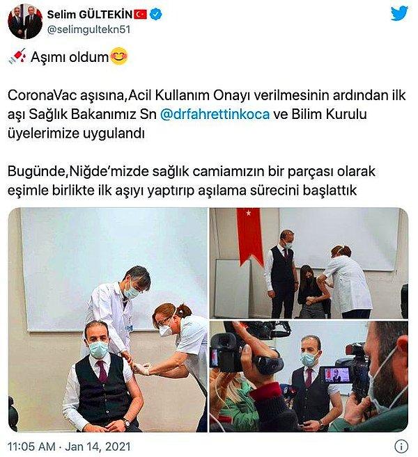 5. 14 Ocak'ta AKP Niğde Milletvekili Selim Gültekin ve MHP Gaziantep Milletvekili Ali Muhittin Taşdoğan 'sağlıkçı' kontenjanından aşı olabilmesi.