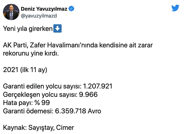Yavuzyılmaz, CİMER ve Sayıştay raporlarından aldığı rakamlarla yaptığı paylaşımı şöyle: