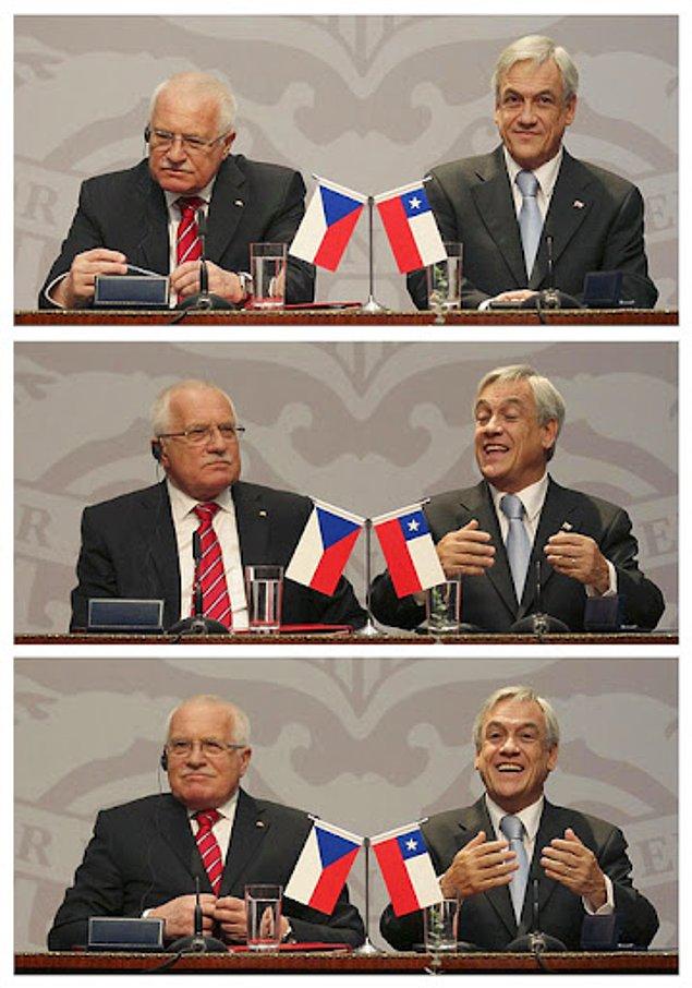 5. Çekya'nın eski başkanı Václav Klaus'un 2011'de Şili'de yapılan önemli bir canlı yayında kalem çalarken kameralara yakalanması.
