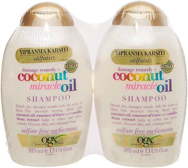 2. Kuru ve hasar görmüş saçlara sahip olanların tercihi hindistan cevizi yağı içeren yıpranma karşıtı Ogx şampuan olmuş.