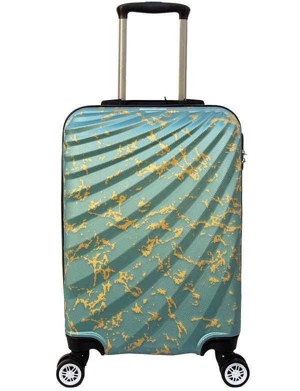 5. Mint yeşili desenli kabin boy valiz.
