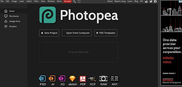 3. Photopea ile online olarak Photoshop deneyimi hem de ücretsiz