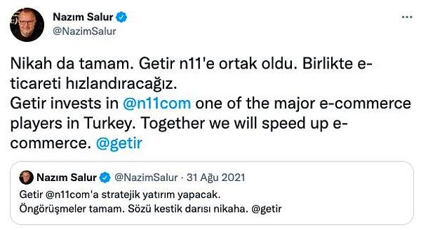 Getir'in kurucusu Nazım Salur, "Birlikte e-ticareti hızlandıracağız" demişti.