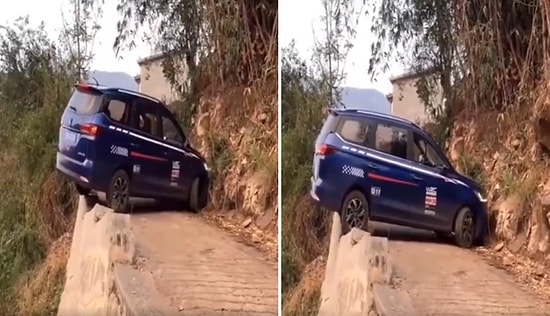 Uçurumun Kenarında Daracık Yolda, Arabayı Geri Döndüren Şoförün İnanılmaz Sürüş Becerisi