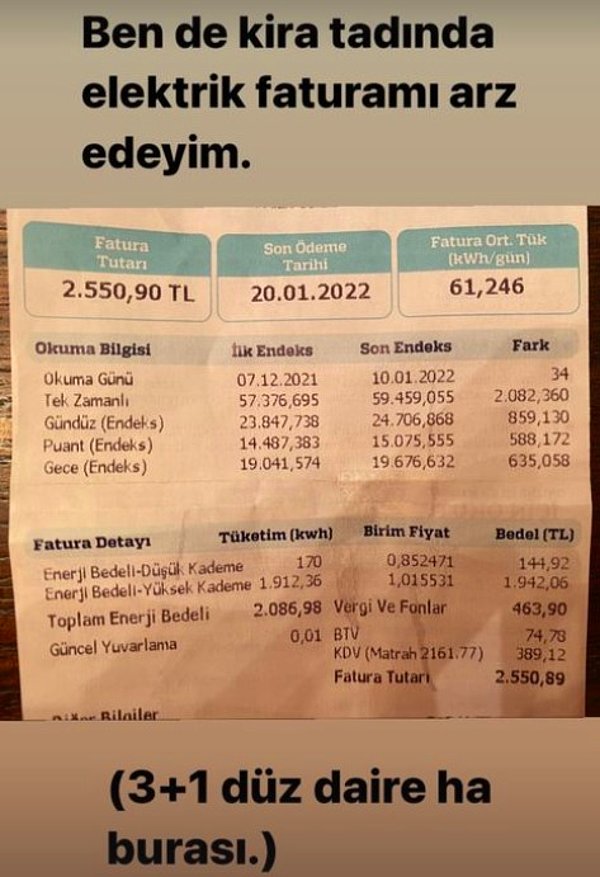 Gülse Birsel'in kira gibi elektrik faturası böyleydi 👇