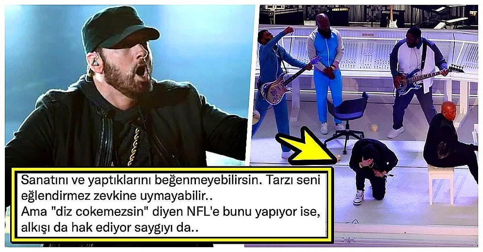 Super Bowl'daki Performansının Sonunda Diz Çökerek Irkçılığa Karşı NFL'i Protesto Eden Eminem Gündeme Oturdu