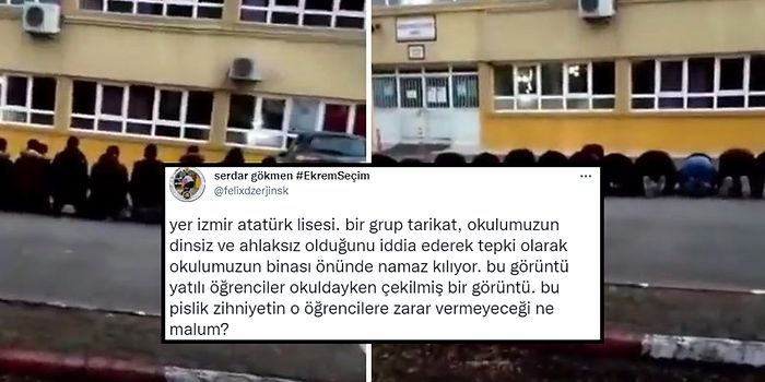 'Dinsiz ve Ahlaksız' Olduğu Gerekçesi İzmir Atatürk Lisesi'nin Önünde Bir Grubun Namaz Kıldığı İddia Edildi