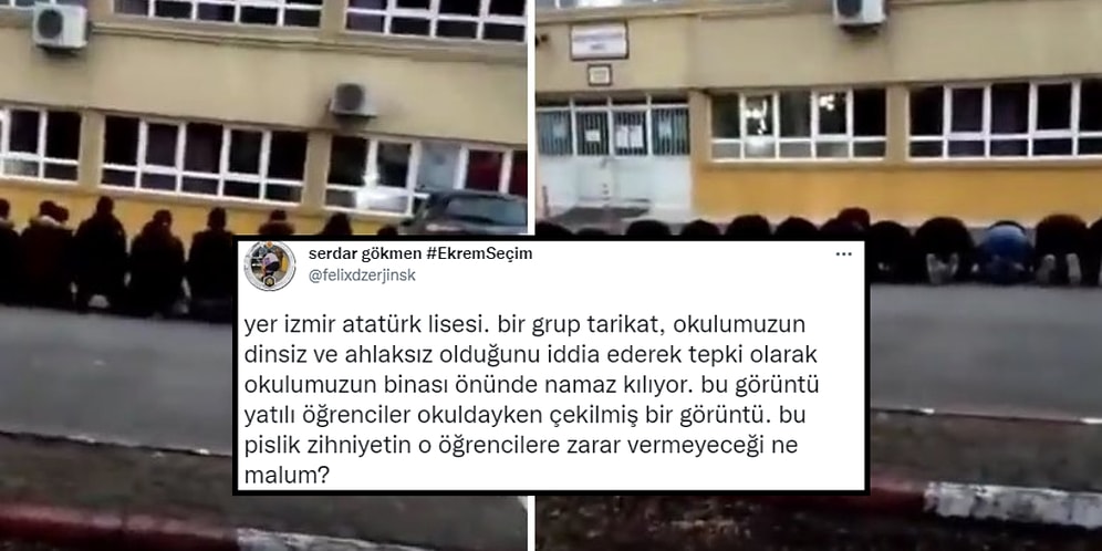 'Dinsiz ve Ahlaksız' Olduğu Gerekçesi İzmir Atatürk Lisesi'nin Önünde Bir Grubun Namaz Kıldığı İddia Edildi