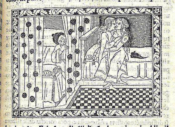 Kitabın bir kısmında Euryalus, Lucretia'nın "daha önce görmediği kısımlarına" bakar ve ağlayarak onun görkemli göğüslerini, pürüzsüz bacaklarını, tatlı kokulu vücudunu över.