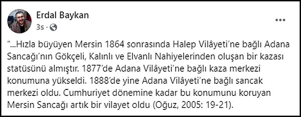 Mersin'in Halep'in nahiyesi olduğu yönünde çeşitli kaynaklardan bilgiler paylaşan Baykan, tepkilerin ardından sosyal medya hesaplarını kilitledi.👇