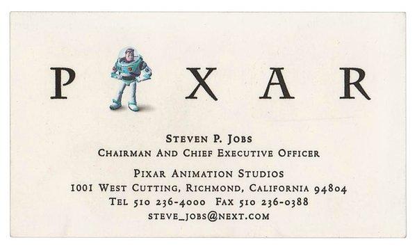 Steve Jobs'un Pixar yöneticisi olduğu zamandan bir kartvizit