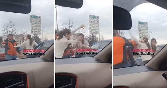 Ankara'da Trafikte Tartışan Motosikletli Kurye ile Şoför Tekme Tokat Birbirine Girdi