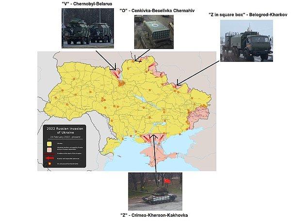 Ukrayna ordusuyla benzer araçlar kullanan Rus ordusu işaretlemelerle olası bir dost ateşinin önüne geçmek istemiş ve bu işaretlemeler içinde sadece Z harfi yok.