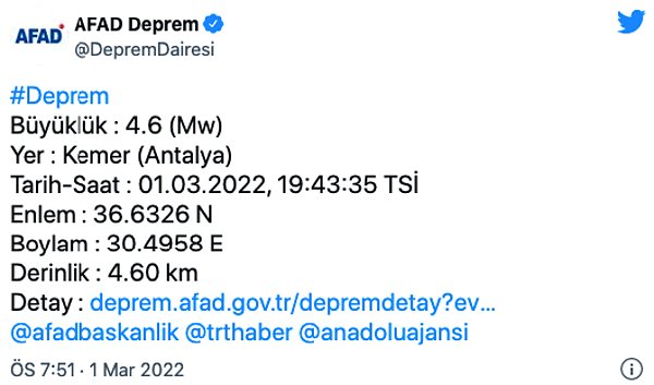 Deprem, yerin 4.60 km derinliğinde gerçekleşti.