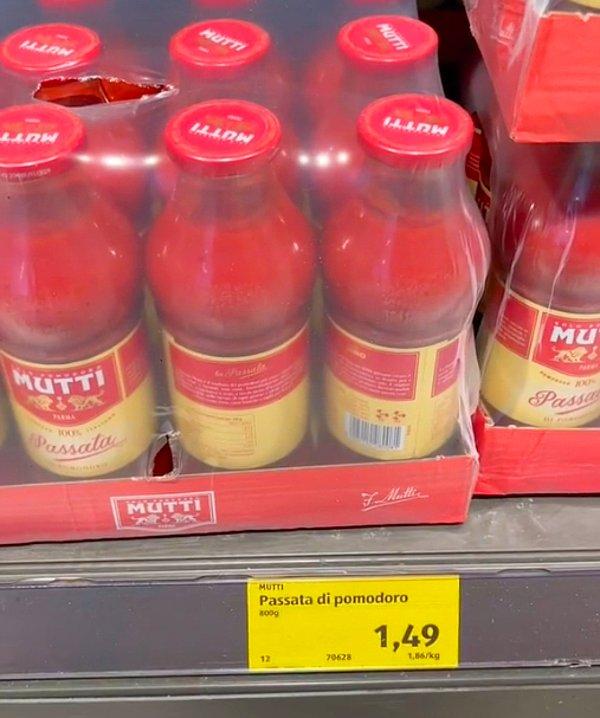 Domates sosu, salça alacaksanız 1,86 Euro.
