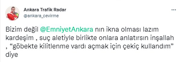 Olayın ardından videoyu paylaşan Ankara Çevirme hesabı da kendisini 'Hesaplaşacağız' diyerek tehdit eden Öztürk'e yanıt verdi.