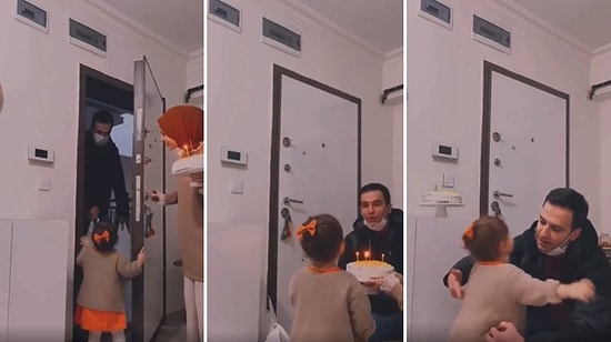 İşten Gelen Babasını Kapıda Karşılayıp Doğum Gününü Kutlayan Ufaklığın İçinizi Isıtacak Anları