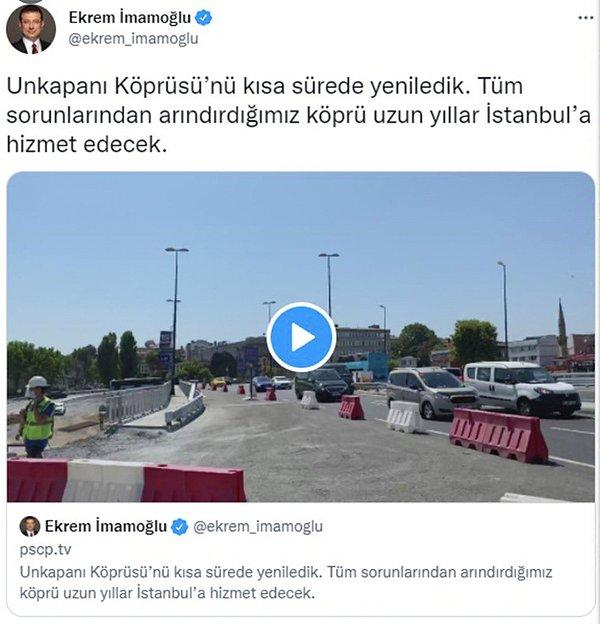 Geçtiğimiz yıl İstanbul Büyükşehir Belediye Başkanı Ekrem İmamoğlu, Unkapanı Köprüsü'nün yenilendiğine dair bir paylaşım yapmıştı.