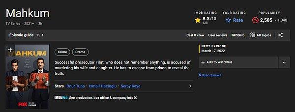 Ayrıca IMDb'de 8,2 oranıyla başarılı bir puana sahip olan Mahkum dizisi, oldukça emin adımlarla ilerliyor.