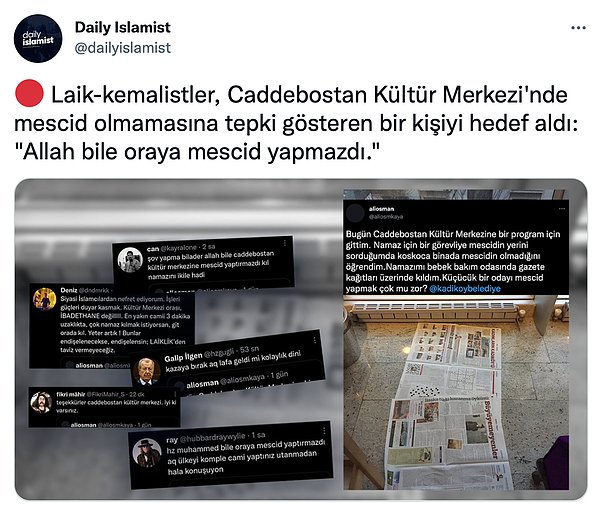 Hatta işler biraz daha kızıştı ve kullanıcıya olumsuz yorum yapan kişiler Daily Islamist hesabına göre Laik-kemalistler olarak adlandırılarak ifşa edildi.