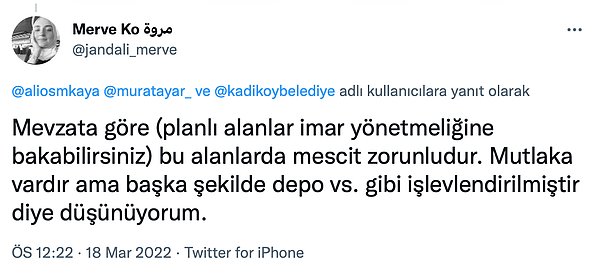 Kullanıcının tweetine ve planlı alanlarda mescit olması gerekliliğine katılanlar ve kullanıcıyı destekleyenler de oldu;