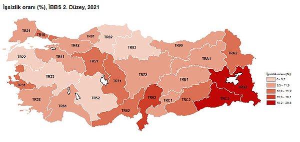 İşsizlik oranı en yüksek bölge TRC3 (Mardin, Batman, Şırnak, Siirt) oldu