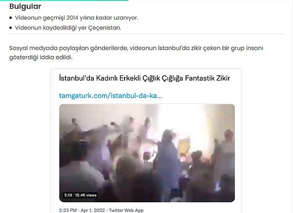 Fakat 'teyit.org' sitesinin ortaya çıkardığı yeni bilgilere göre görüntüler yeni değil 2014 senesinde, Fatih'te değil Çeçenistan'da çekilmiş.