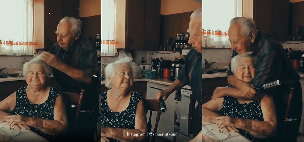 Pamuk Gibi Olduk: Eşinin Saçlarını Tarayan Dede ve Eşini Hayranlıkla İzleyen Ninenin Muhteşem Anları